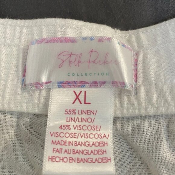 STELLA PARKER Womens white Linen Blend Cropped Capri Pants Easy Pull on Stretch - Picture 3 of 11